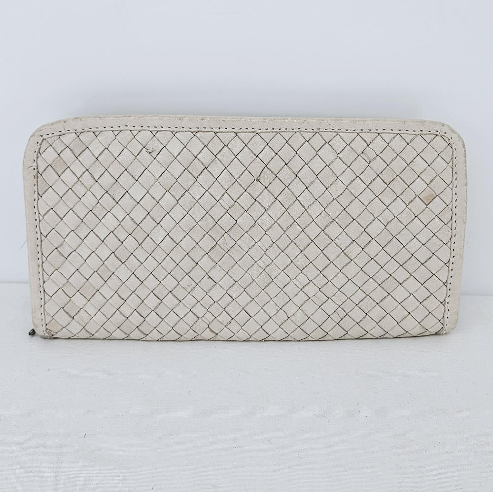 Viola Castellani Woven Leather Zip Around Wallet in Cream